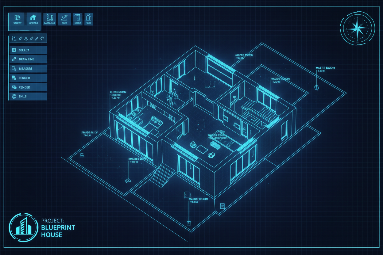 Detection workspace showing an isometric floor plan with AI-detected elements